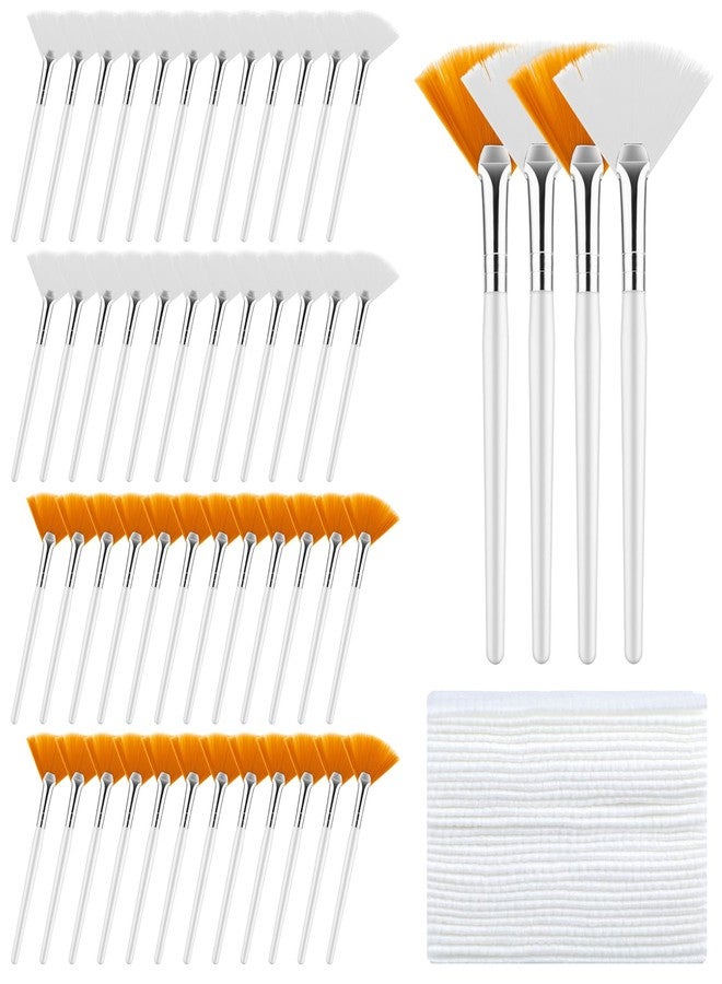 Kifmurase 100PCS Fan Brushes with Disposable Face Towels, Facial Applicator Brush Ultra Soft Makeup Remover Dry Wipes Cloth, Esthetician Cosmetic Brush Face Mask Brush for Mud Cream, Makeup Peel - Image 1